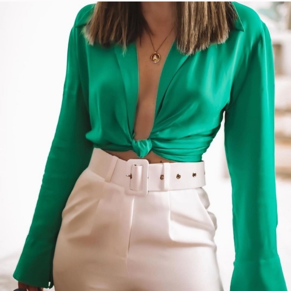 NWT ZARA Knotted Crop Top Green S Blogger’s Fav - Picture 7 of 13